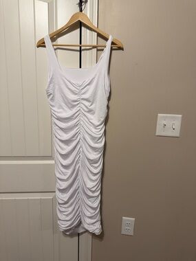 Amazon White Ruched Tank Midi Dress
